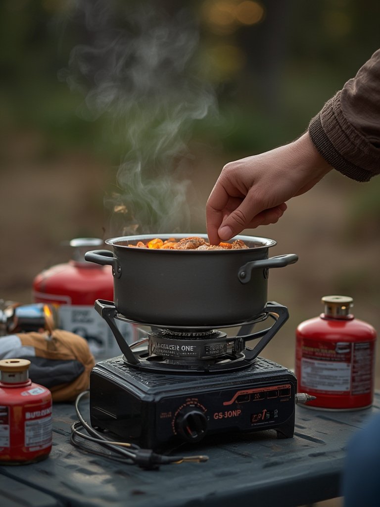 Gas One GS-3400P Dual Fuel Portable Camping Stove – Propane or Butane, Patented, With Case for Emergencies 2 dual fuel in action