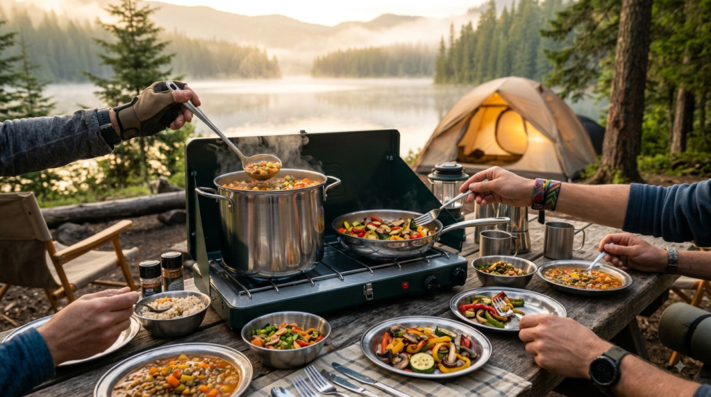 Stanley Wildfare Core Camp Cookware Set Review: 26-Piece Durable Kitchen Kit with Plates, Bowls & Utensils 2 camp cookware in action