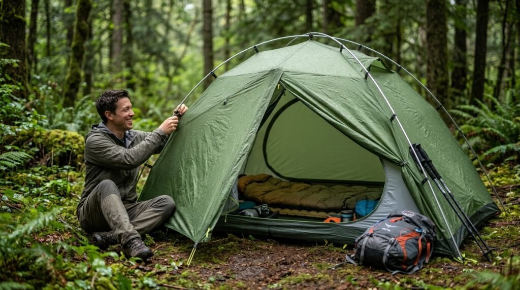 backpacking tent in action