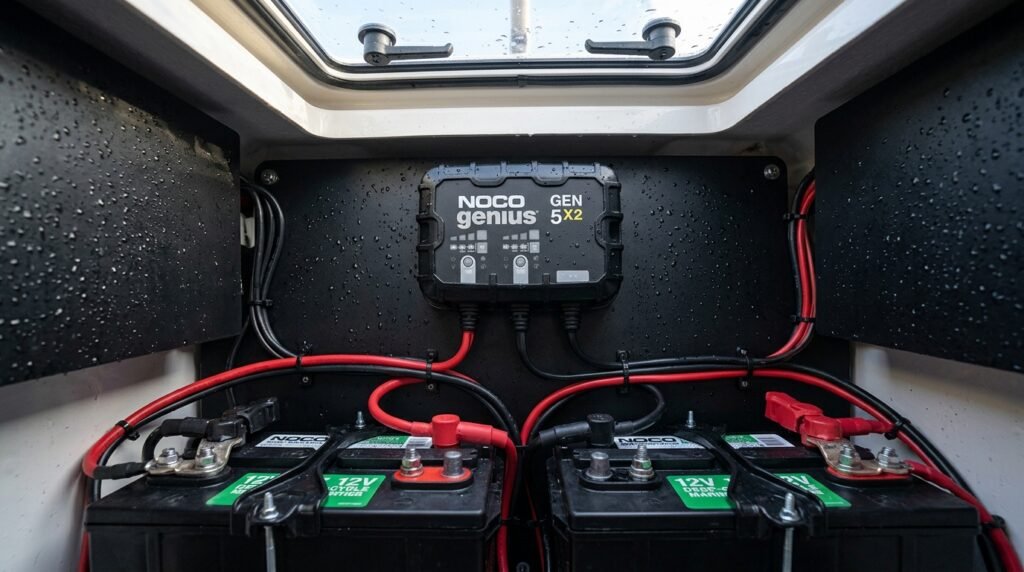 NOCO GEN5X2 Marine Charger Review: Powerful 12V 10A 2-Bank Onboard Battery Maintainer for Boats 2026 2 marine charger in action