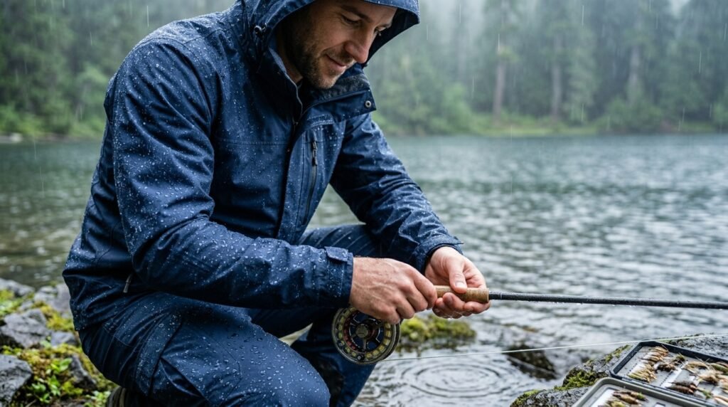 FROGG TOGGS Men's Classic 3-Layer Waterproof Rain Suit – Breathable, Adjustable Hood, Ideal for Outdoor Sports 2 rain suit in action