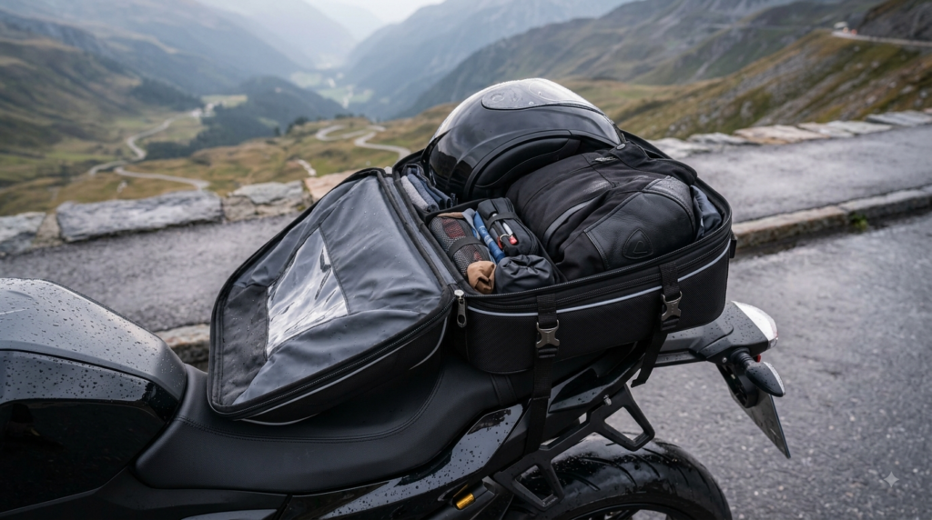 VEVOR Motorcycle Tailbag Review: Dual Use, Waterproof, 22-34L Expandable Seat Bag With Straps & Backpack Conversion 2 motorcycle tailbag in action
