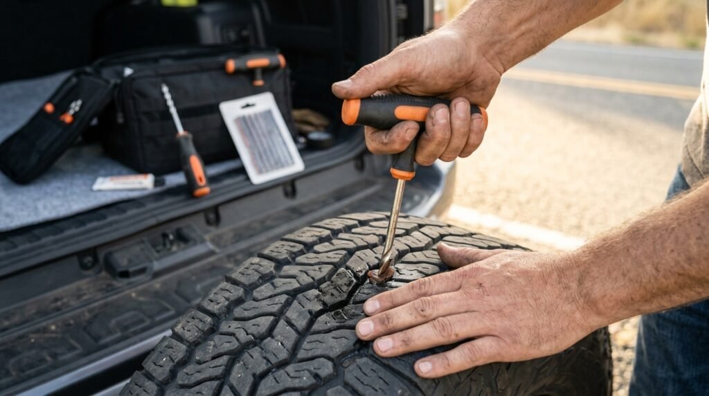 tire repair in action