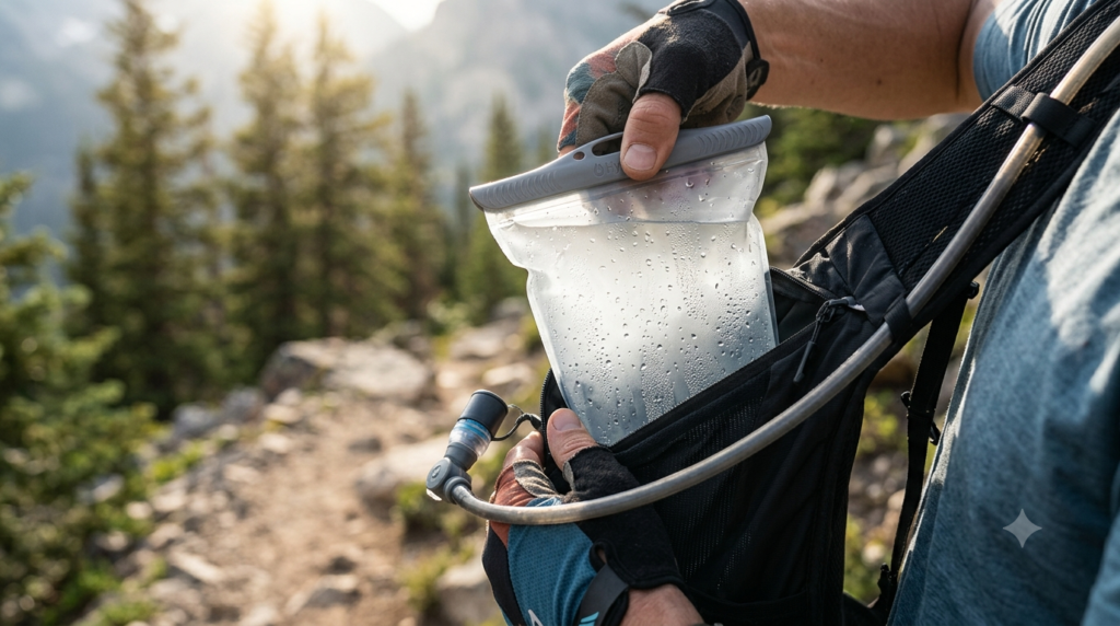 HydraPak Velocity IT Hydration Reservoir Review: Insulated, Leak-Proof, Easy Clean & Self-Sealing Valve 2 hydration reservoir in action
