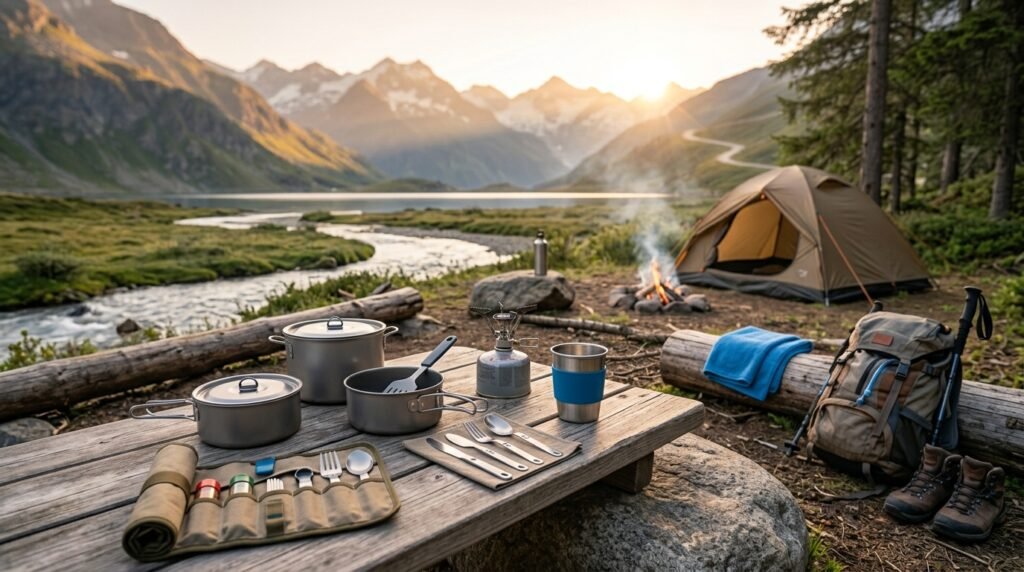 Odoland Camping Cookware Stove Set Review : Lightweight 1.2L/0.6L Pots & Portable Stove for Outdoor Cooking 1 camping cookware product view