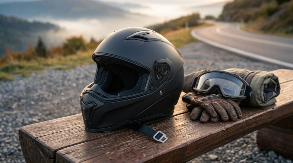 motorcycle helmet in action