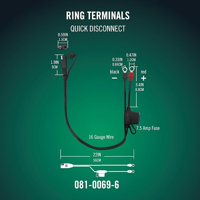 Battery Tender Battery Cable With Ring Terminal Harness, SAE Quick Disconnect, 18 Inch Adapter for Cars, Motorcycles, ATVs 2 battery cable in action