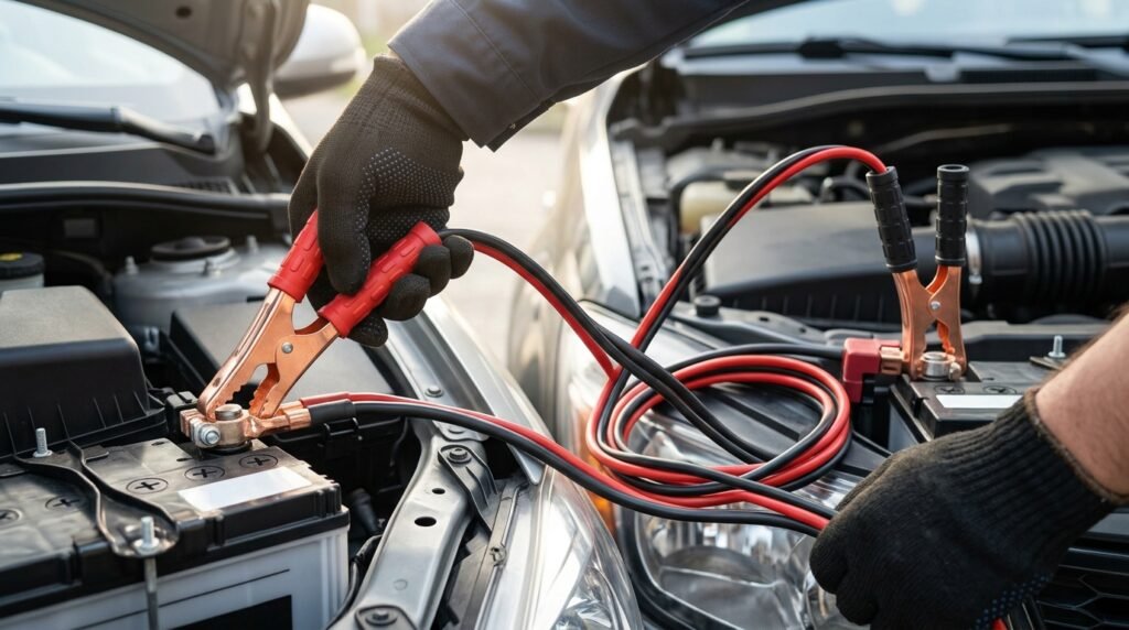 jumper cables in action