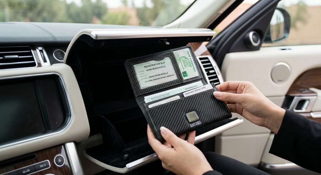TOURSUIT Car Organizer Review: Premium Carbon Fiber Black Registration & Insurance Card Holder for Secure Storage 2 car organizer in action