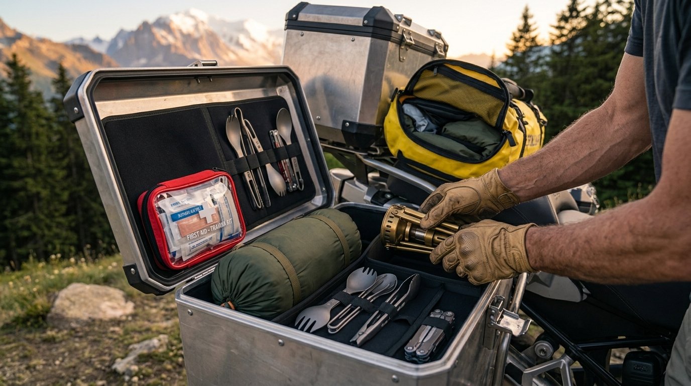 Motorcycle Camping Gear Kit : 10 Reliable Essentials to Pack Light 1 Gemini Generated Image j320yaj320yaj320 ComeToRide
