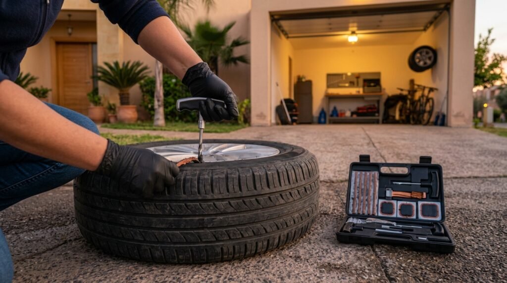 tire repair in action