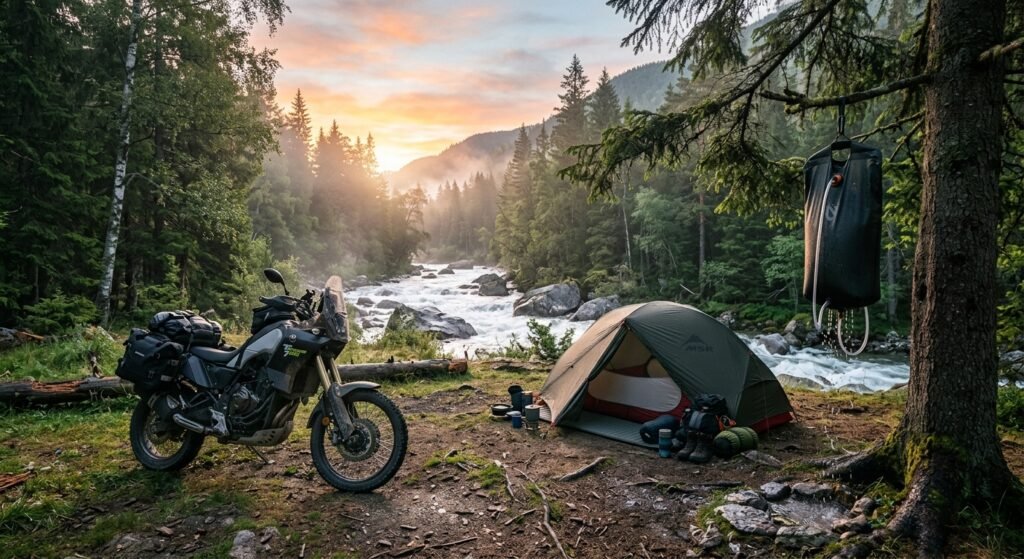 motorcycle camping shower - Illustration 1
