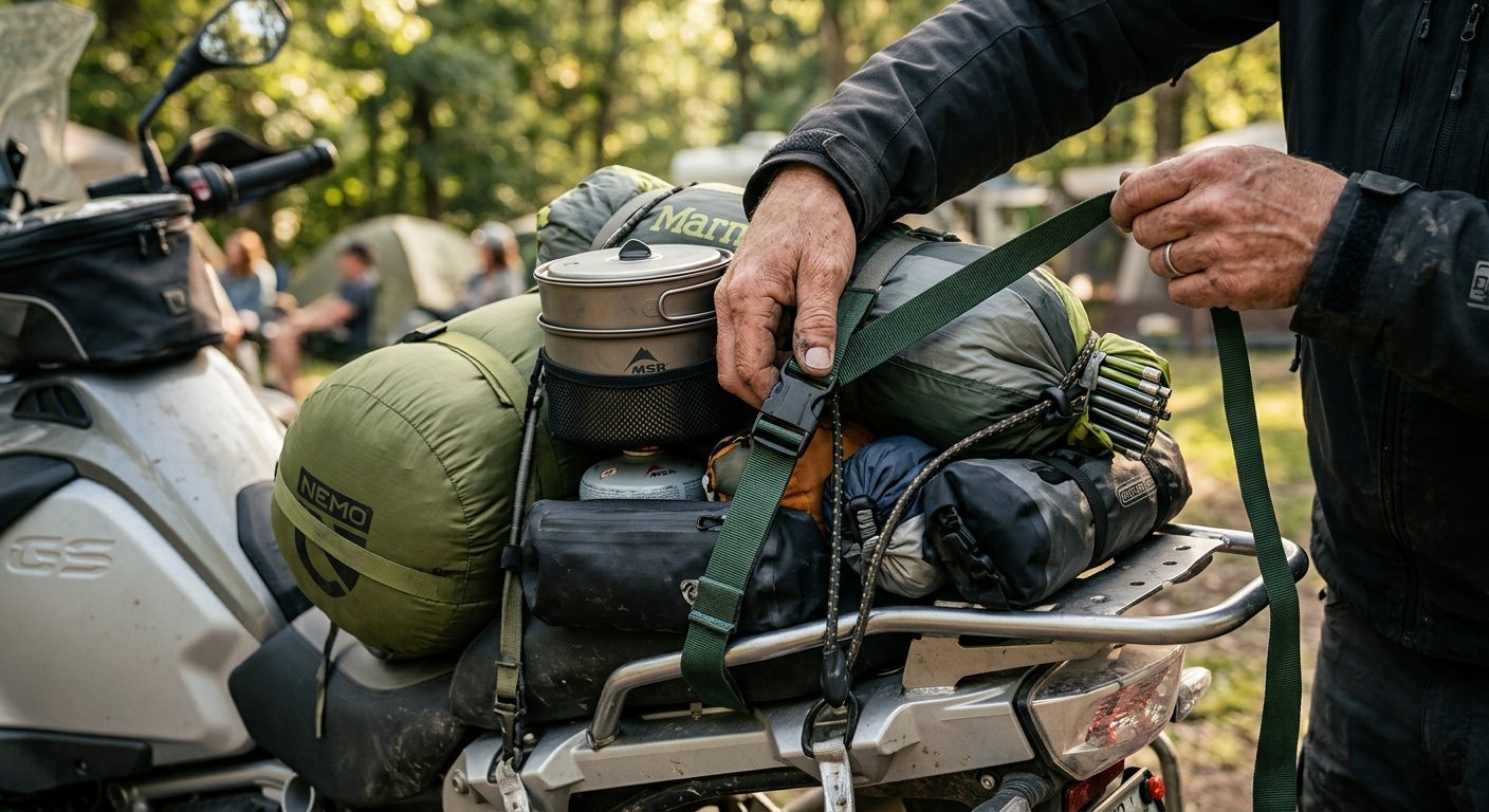 motorcycle camping luggage setup